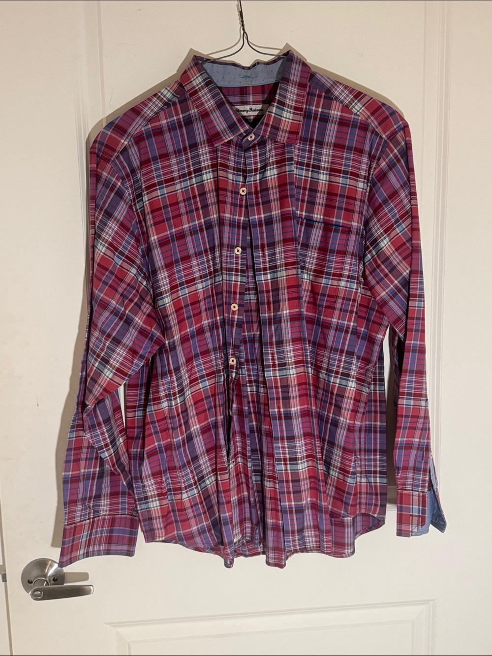 Tommy Bahama Red and Blue Plaid Button-Down Shirt